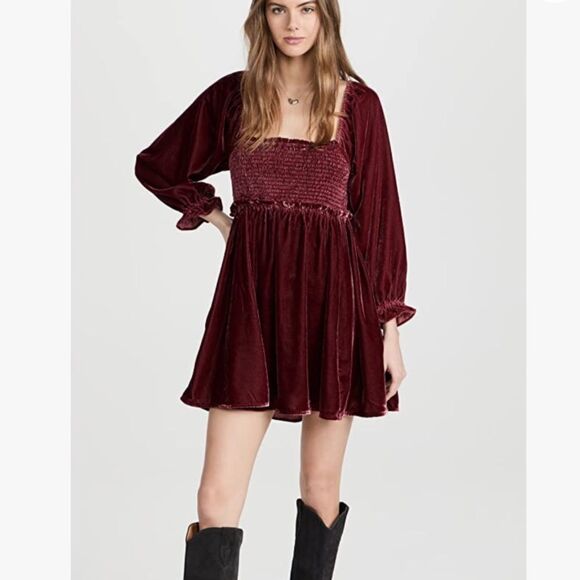NWTGS Free People Daphne Velvet Mini Dress with Corset Back in Roan Rouge - Picture 9 of 13
